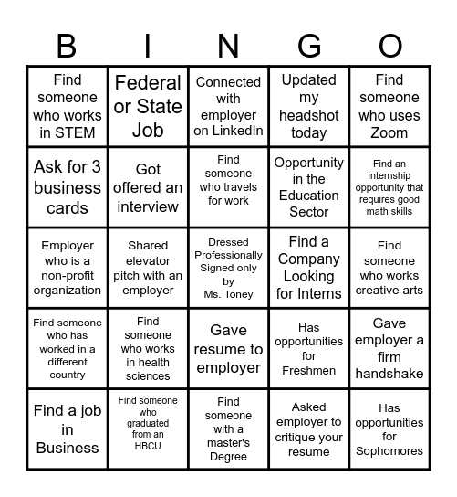 2024 Spring Internship Fair Bingo Card