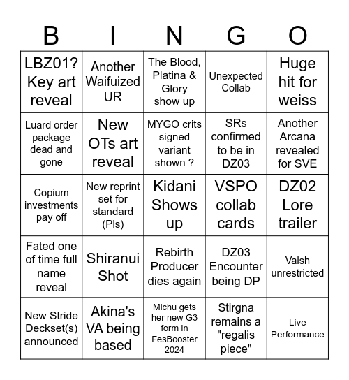 Product Stream Bingo that Hoax can't finish Bingo Card