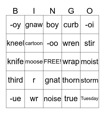 Review Skills Bingo Card