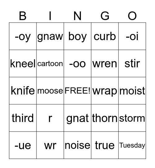 Review Skills Bingo Card