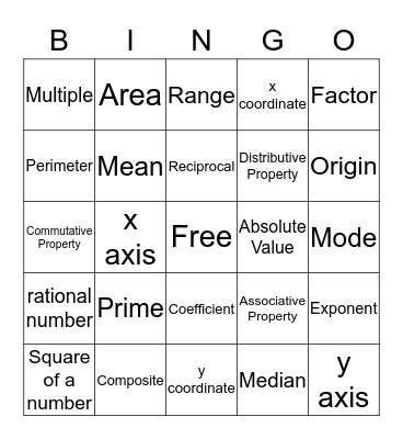 Math Bingo Card
