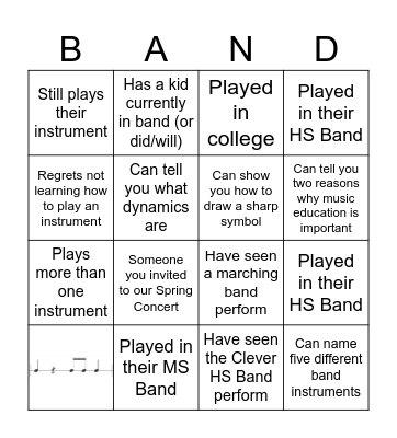 Band Blackout Bingo Card
