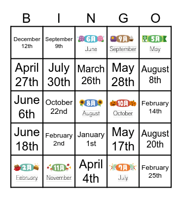 MONTHS & DAYS Bingo Card