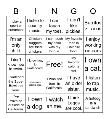 Untitled Bingo Card