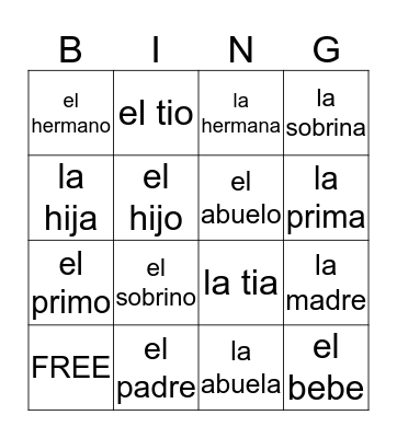 Familia Bingo Card