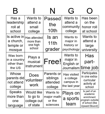 COLLEGE BOUND BINGO Card