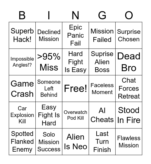 X-COM 2 Bingo Card