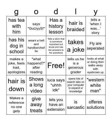 Mr. Godley Bingo Card