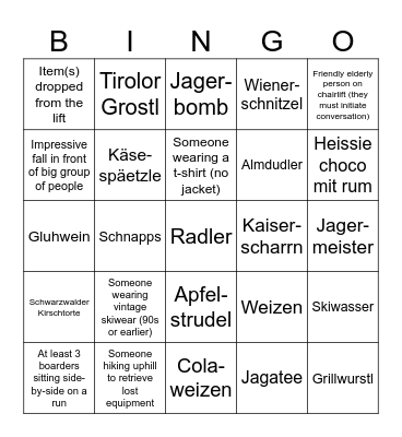 Wintersport Kaprun 2024 Bingo Card