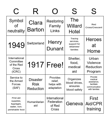 Red Cross Bingo! Bingo Card