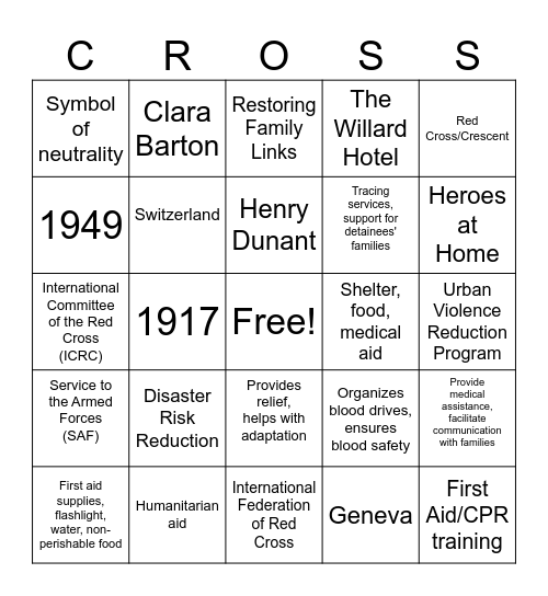 Red Cross Bingo! Bingo Card