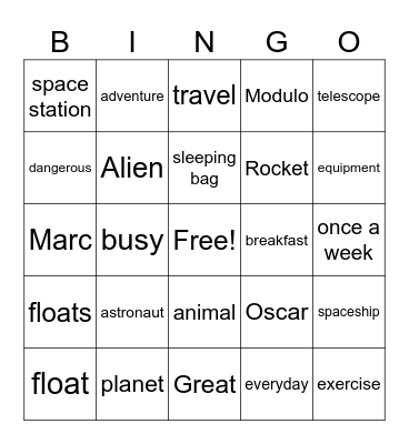 Space Bingo Card