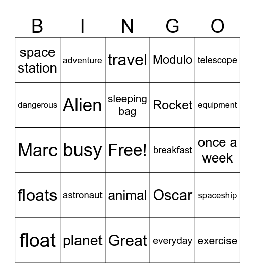 Space Bingo Card