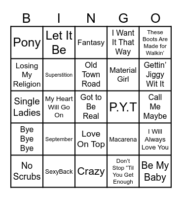 Decades Musical Bingo Card
