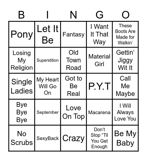 Decades Musical Bingo Card