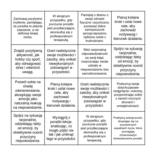 Co możesz zrobić po porażce dla siebie? Bingo Card