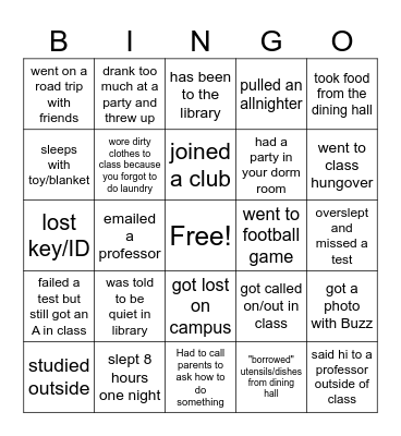 Trade School Bingo Card