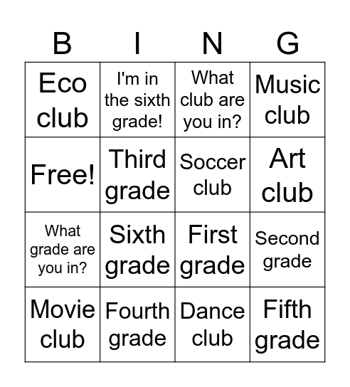 Lesson 1 Review Bingo Card