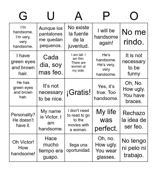Guapo y Feo Bingo Card