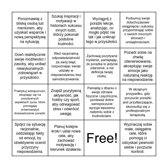 Co możesz zrobić po porażce dla siebie? Bingo Card