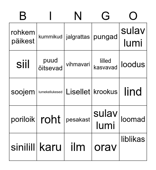 kevad Bingo Card