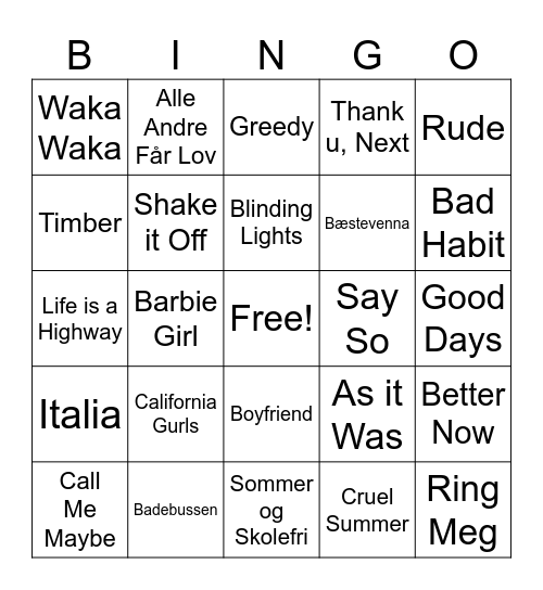 Musikkbingo Card