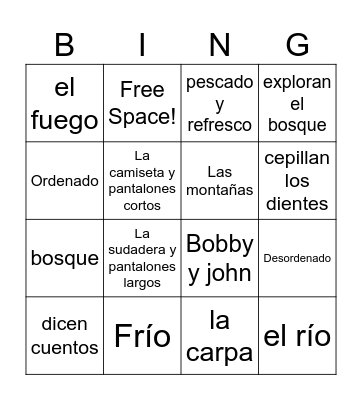 Camping en las Montañas Bingo Card