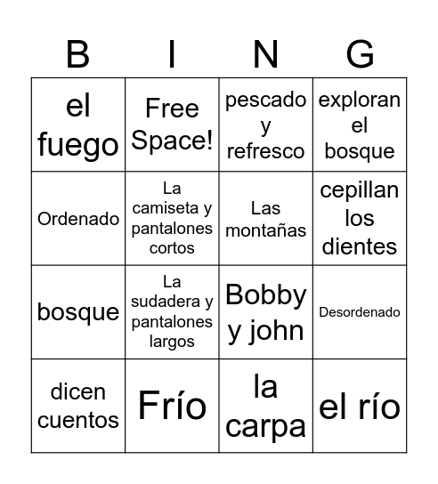 Camping en las Montañas Bingo Card