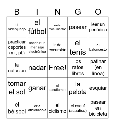 Los pasatiempos y deportes Bingo Card