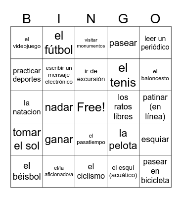 Los pasatiempos y deportes Bingo Card