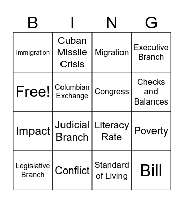 Team Time Vocabulary Bingo Card