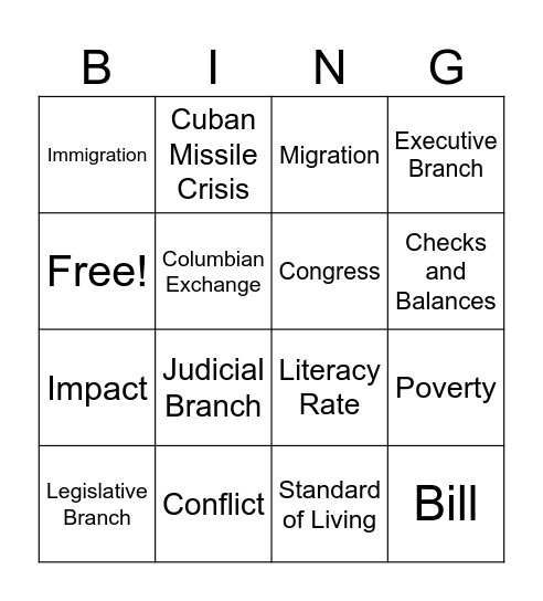 Team Time Vocabulary Bingo Card