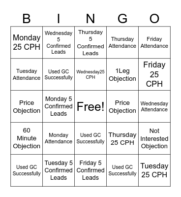 Call Center Bingo Card
