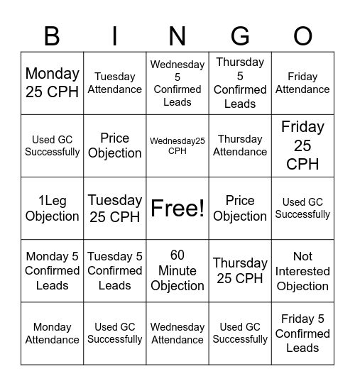 Call Center Bingo Card