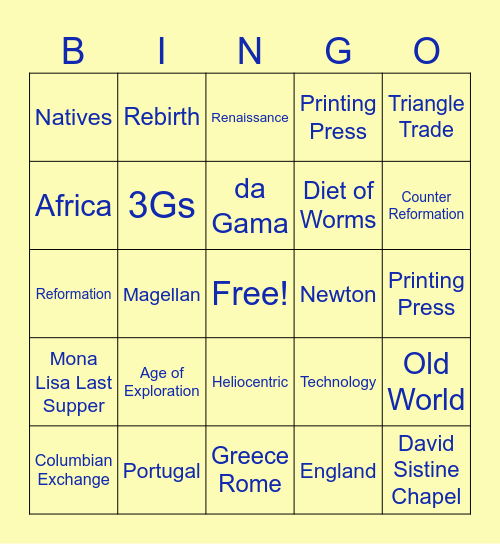 Atlantic World Review Bingo Card