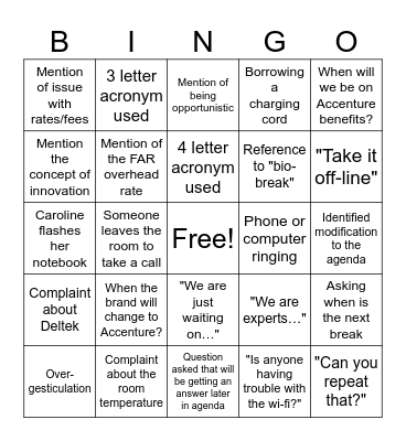 Action Item Bingo Card