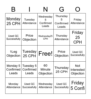 Call Center Bingo Card