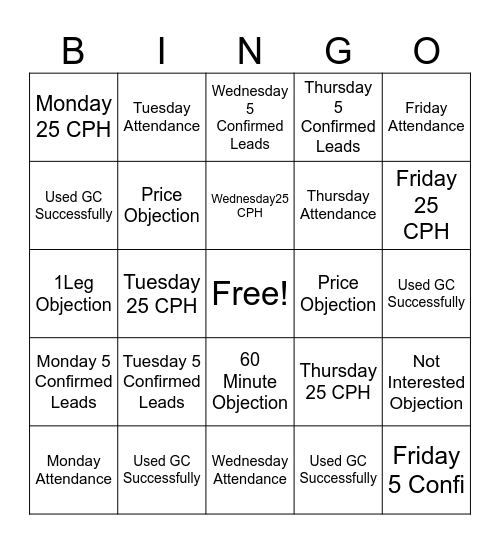 Call Center Bingo Card