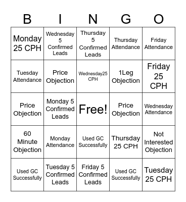 Call Center Bingo Card