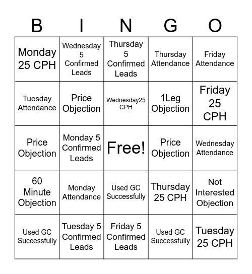 Call Center Bingo Card