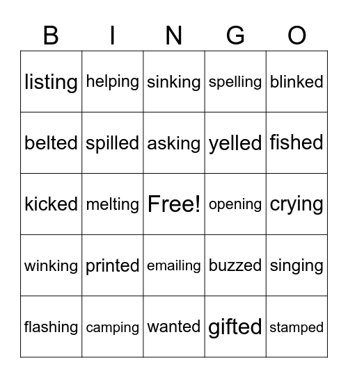 -ed. -ing Bingo Card