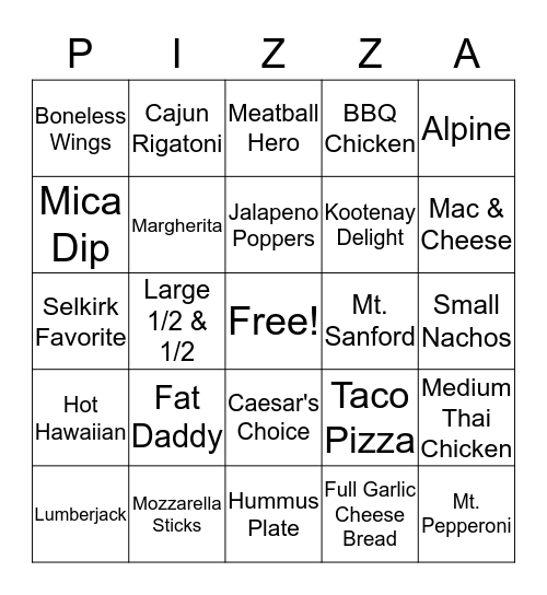 Selkirk Pizza (Bingo) Bingo Card