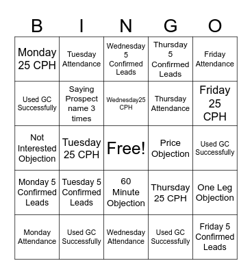 Call Center Bingo Card