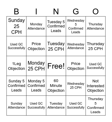Call Center Bingo Card