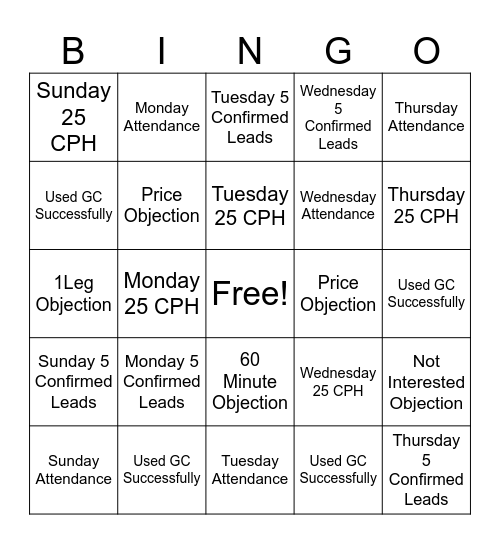 Call Center Bingo Card