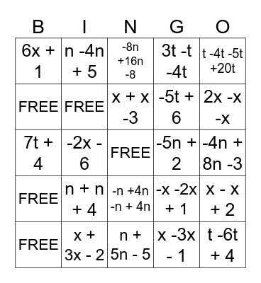 Algebra 2 Bingo Function Operations Bingo Card