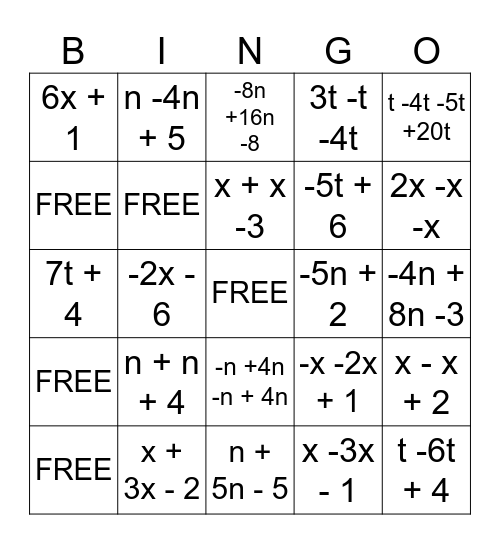 Algebra 2 Bingo Function Operations Bingo Card