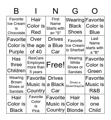 RESCARE STAFF BINGO Card
