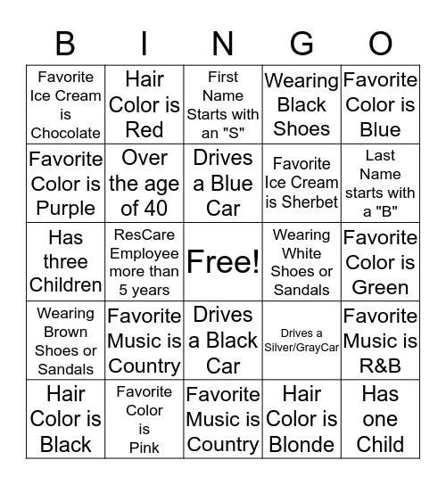 RESCARE STAFF BINGO Card