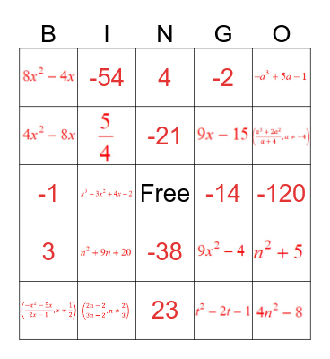 Chapter 6.1 Review - Operations of Functions Bingo Card